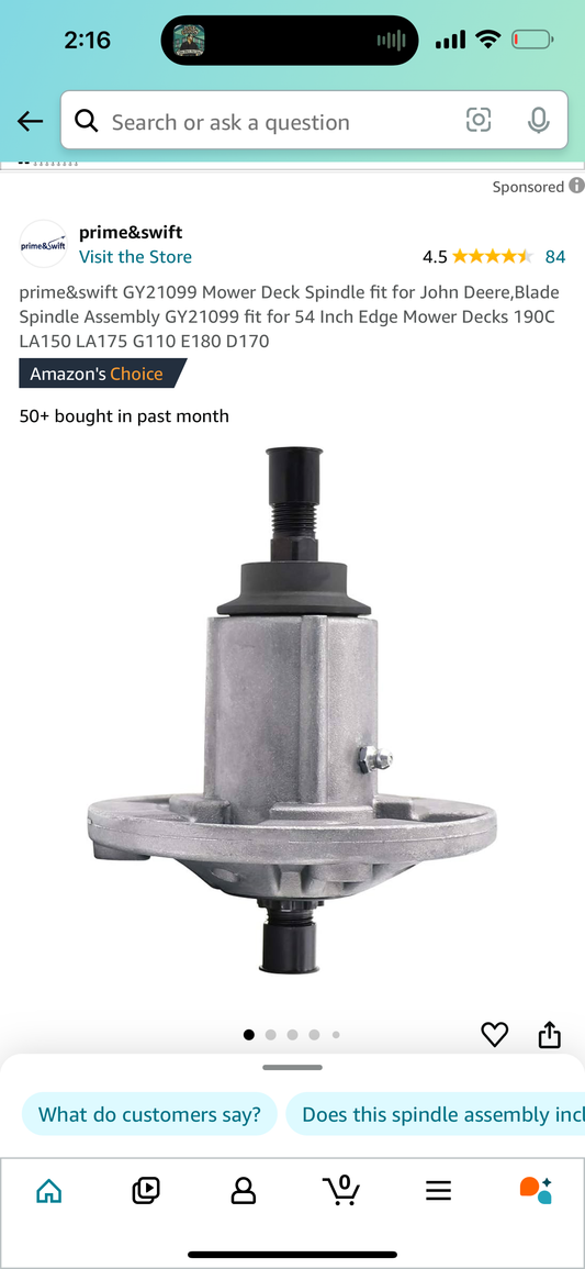 prime&swift GY21099 Mower Deck Spindle fit for John Deere,Blade Spindle Assembly GY21099 fit for 54 Inch Edge Mower Decks 190C LA150 LA175 G110 E180 D170