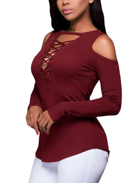 Crisscross Off the Shoulder Long Sleeve (Red)