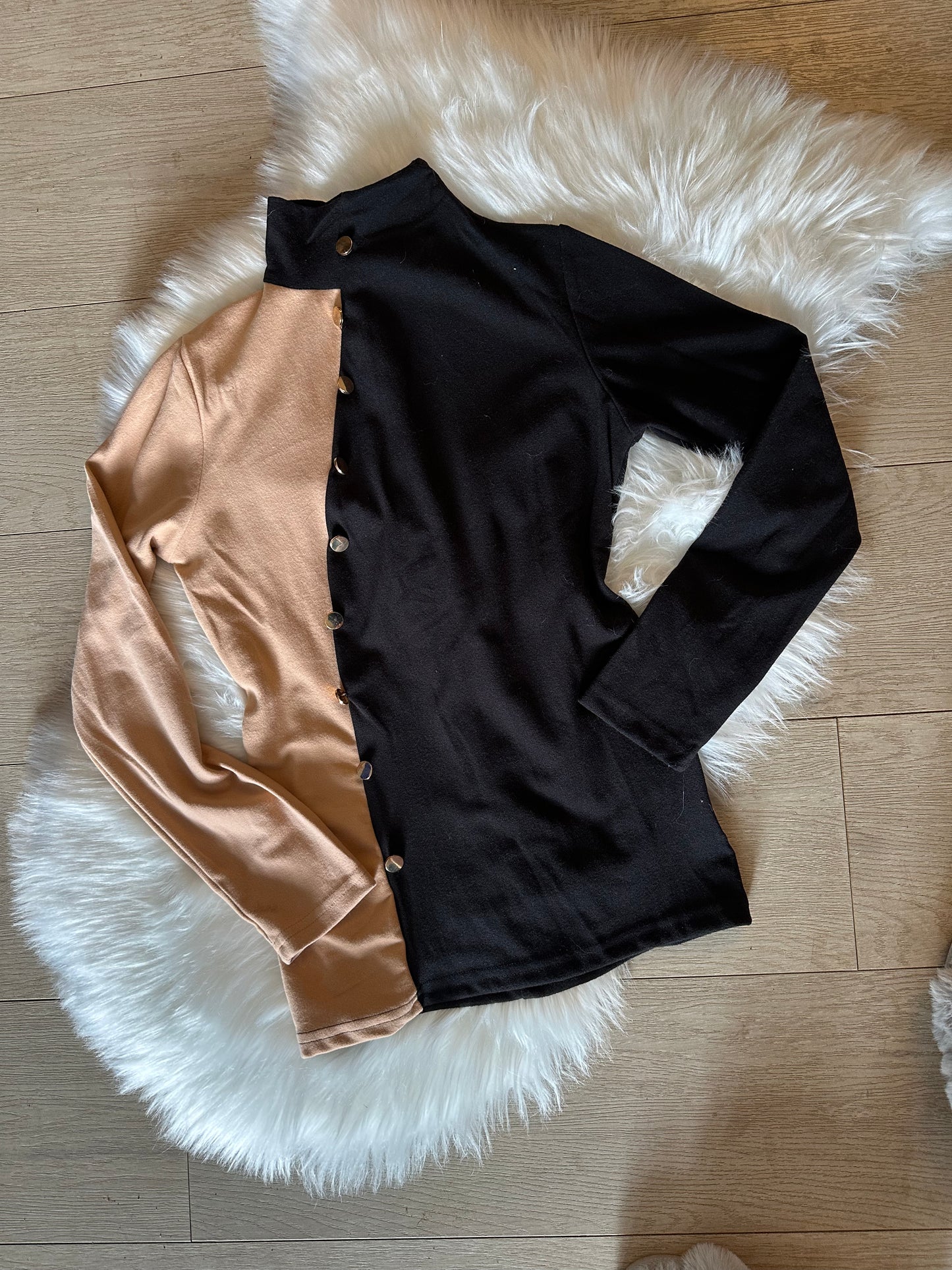 Brown and Black Long Sleeve Turtleneck