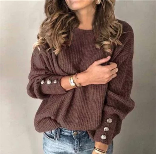 Long Sleeve Rib-knit Top (Brown)