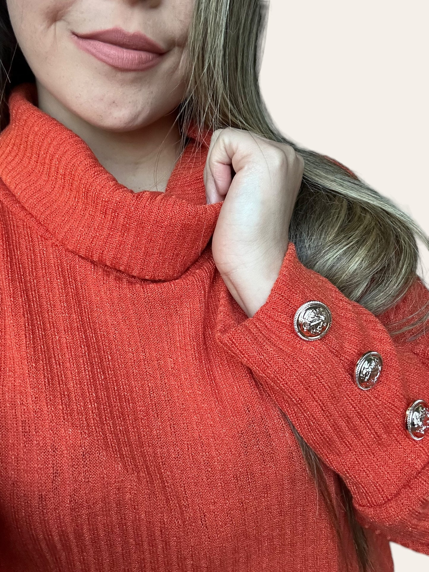 Long Sleeve Rib-knit Top (Orange)