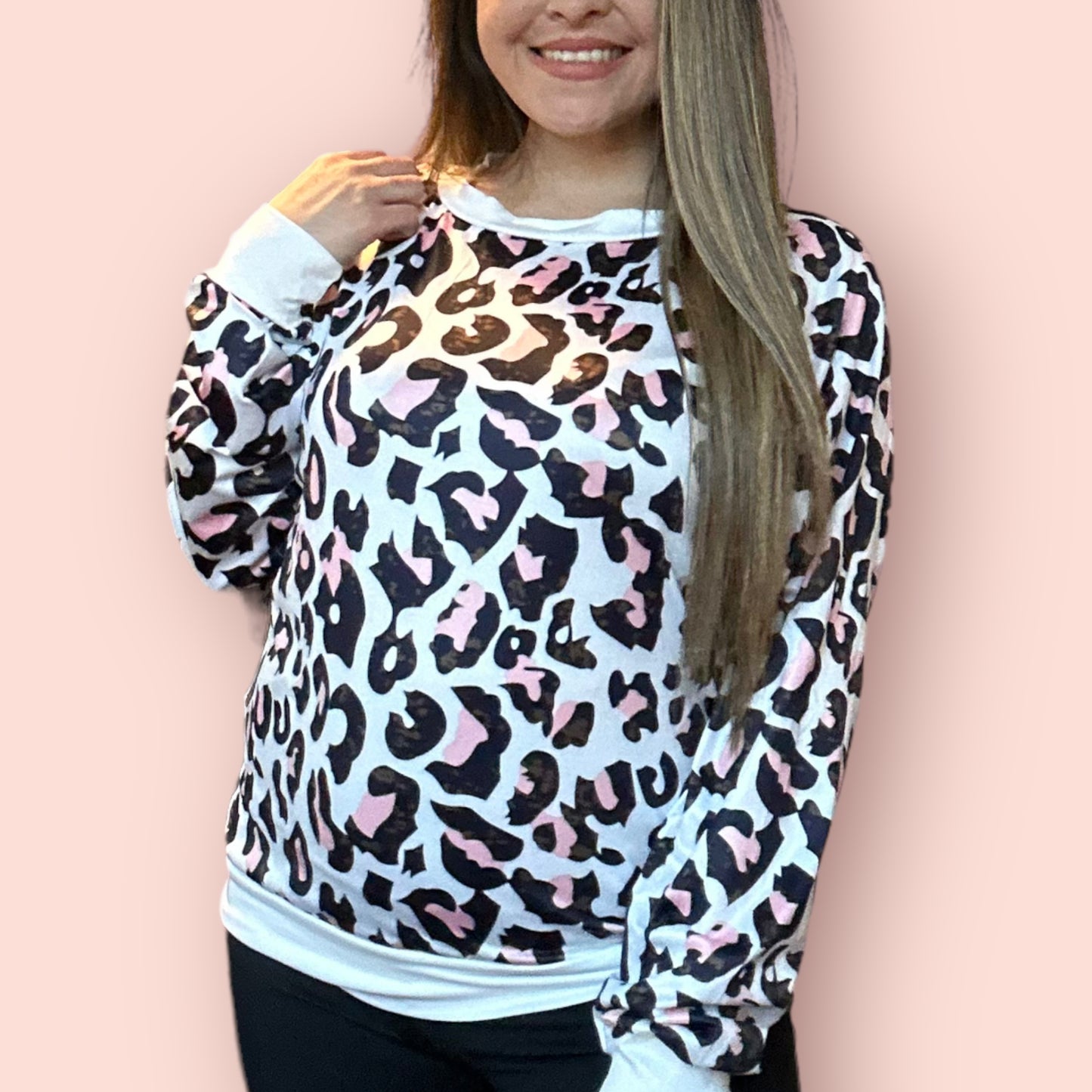 Pink Cow Print Sweater