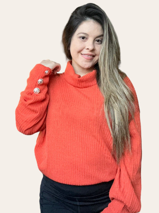 Long Sleeve Rib-knit Top (Orange)