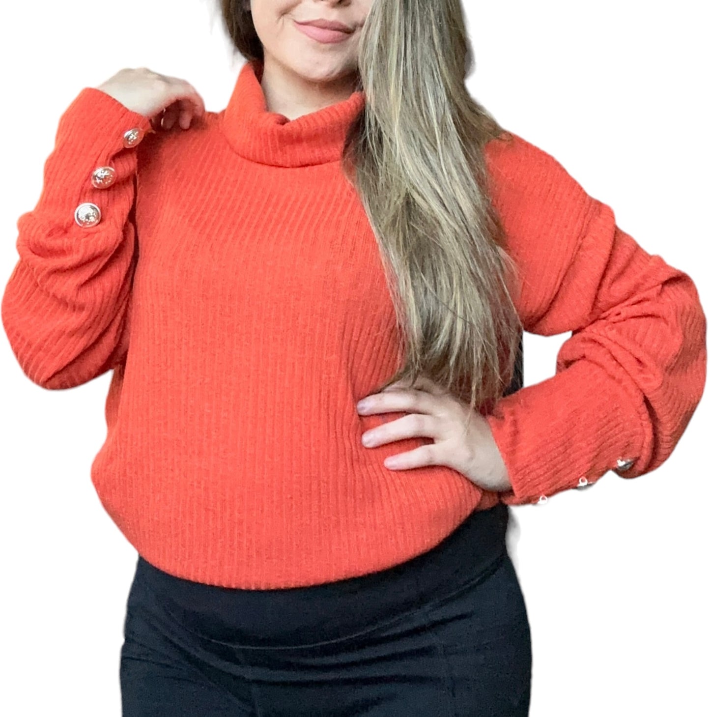 Long Sleeve Rib-knit Top (Orange)