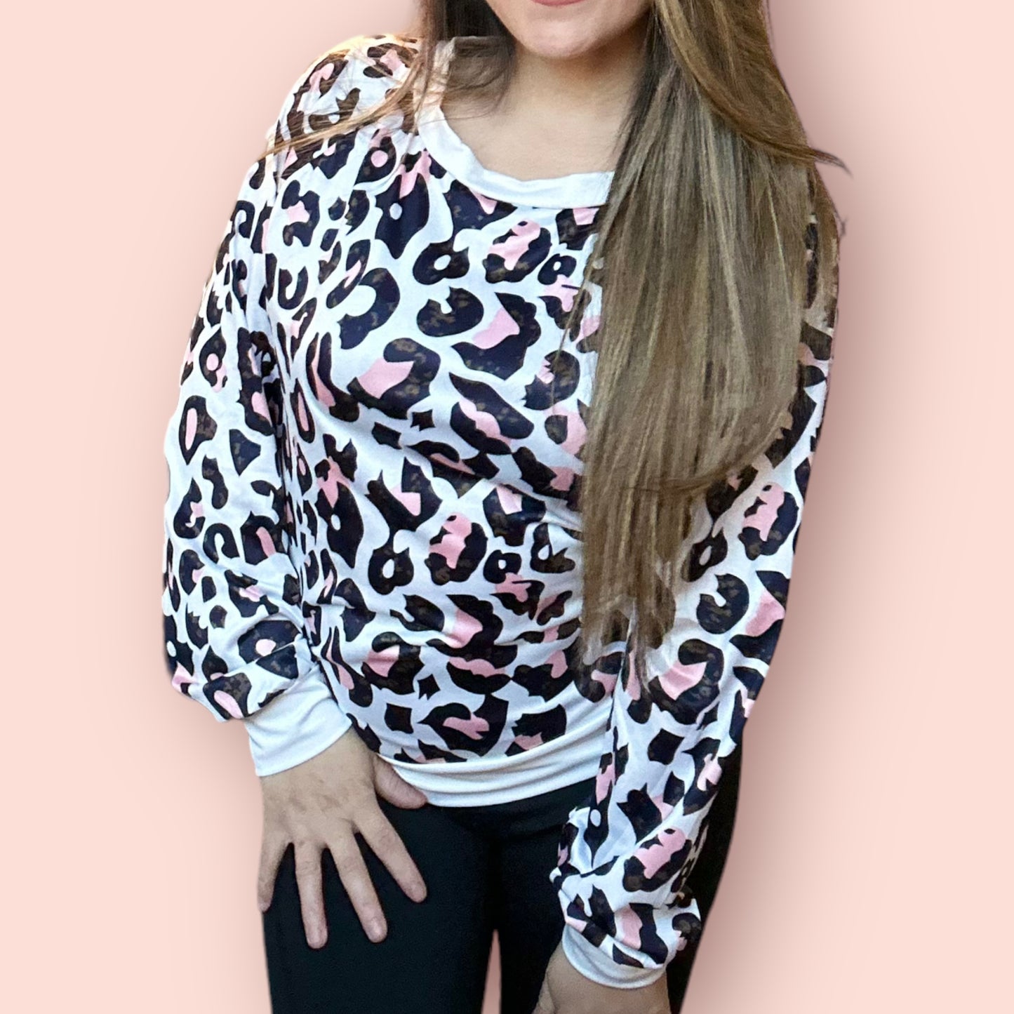 Pink Cow Print Sweater