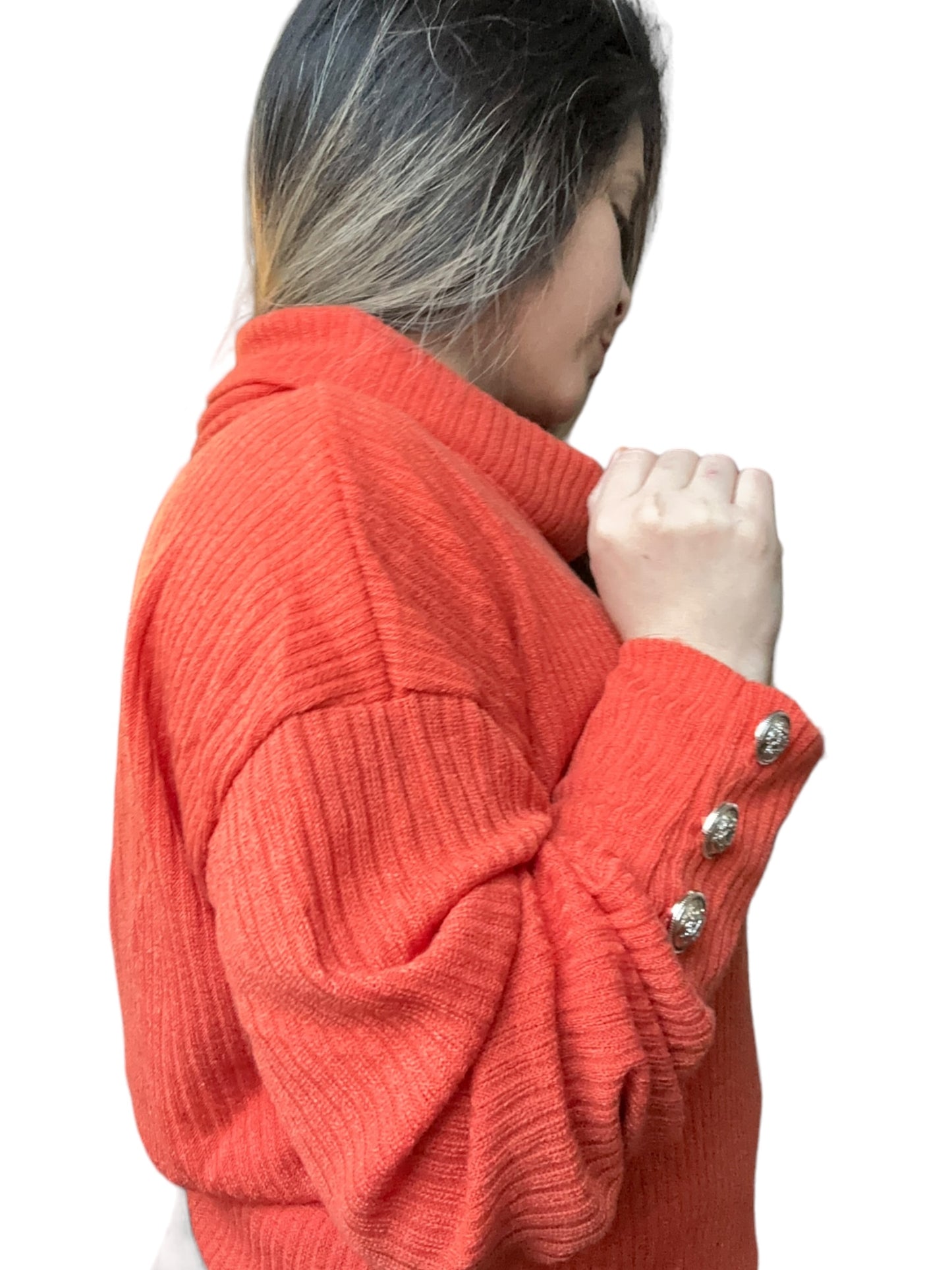 Long Sleeve Rib-knit Top (Orange)