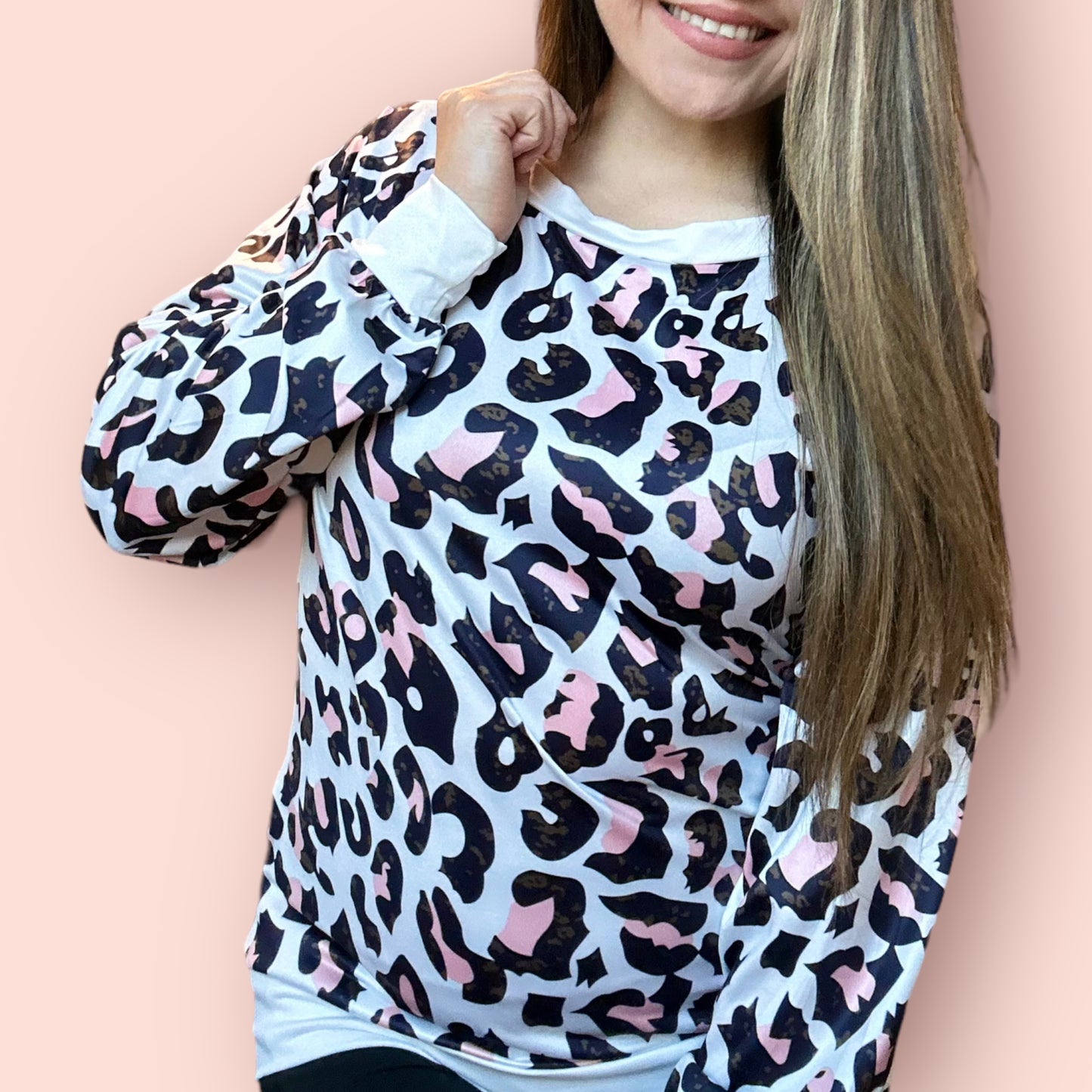 Pink Cow Print Sweater