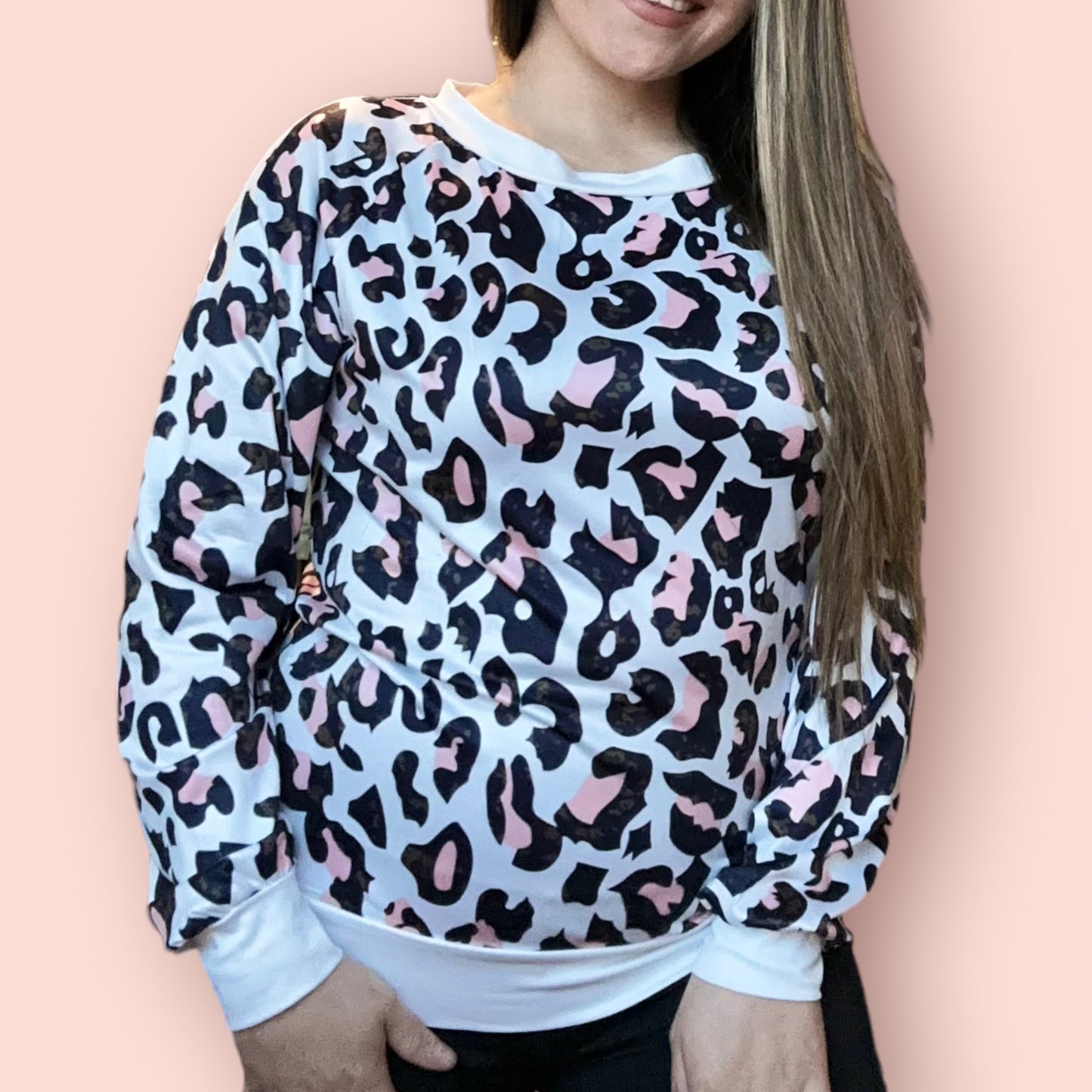 Pink Cow Print Sweater