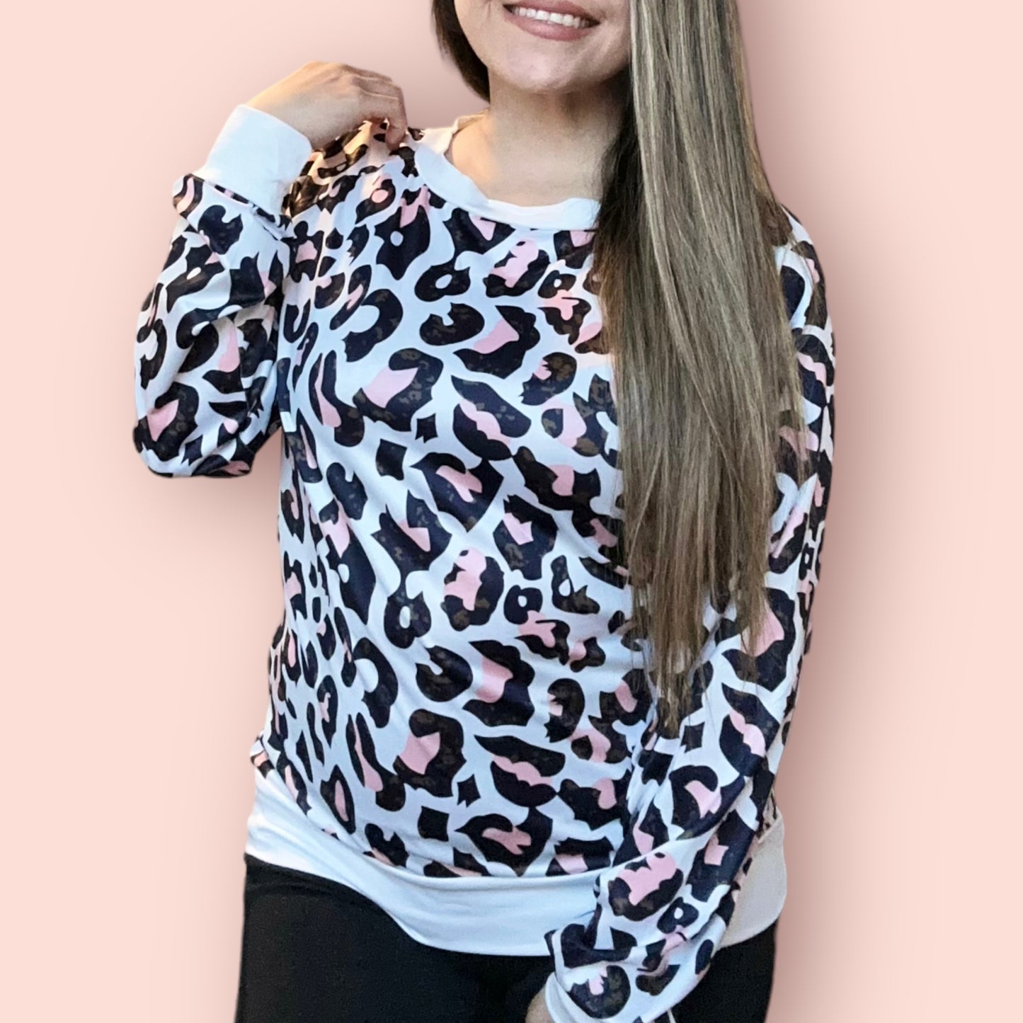 Pink Cow Print Sweater