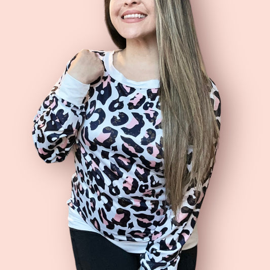 Pink Cow Print Sweater