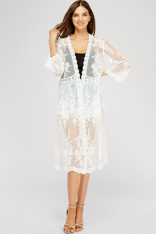 Lace Embroidery Cardigan (White)