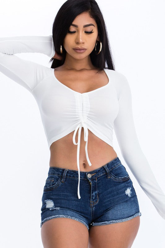 Ruched Front Crop Top (White)