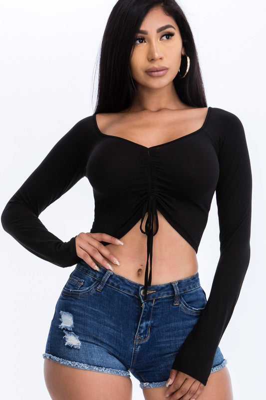 Ruched Front Crop Top (Black)