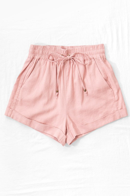 Linen Waistband Shorts (Pink)