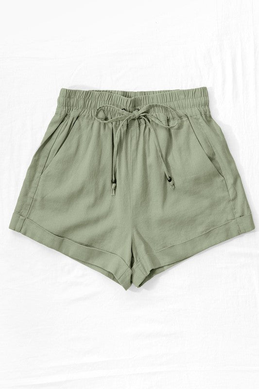 Linen Waistband Shorts (Olive)