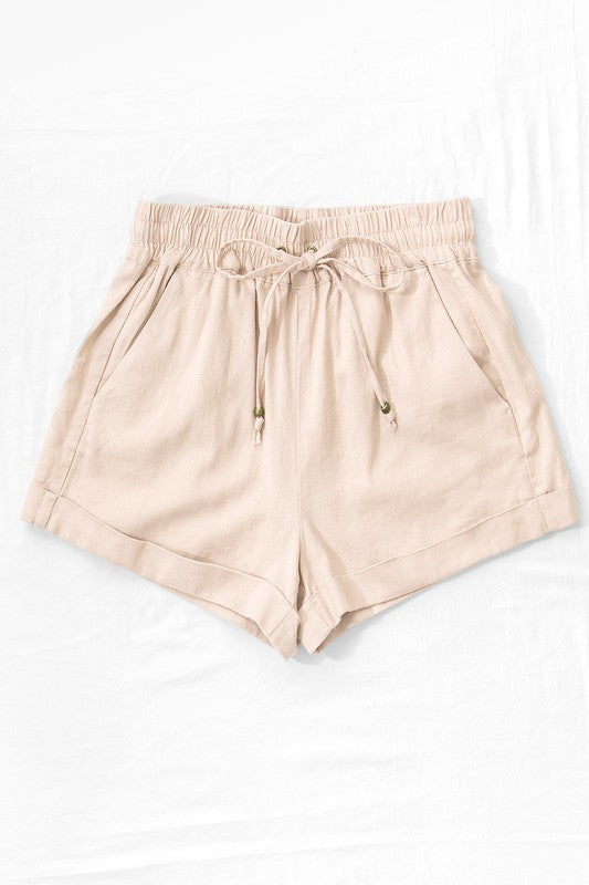 Linen Waistband Shorts (Khaki)