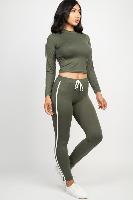 Olive Stripped Joggers Set