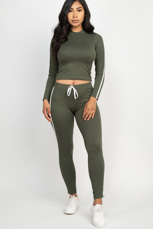 Olive Stripped Joggers Set