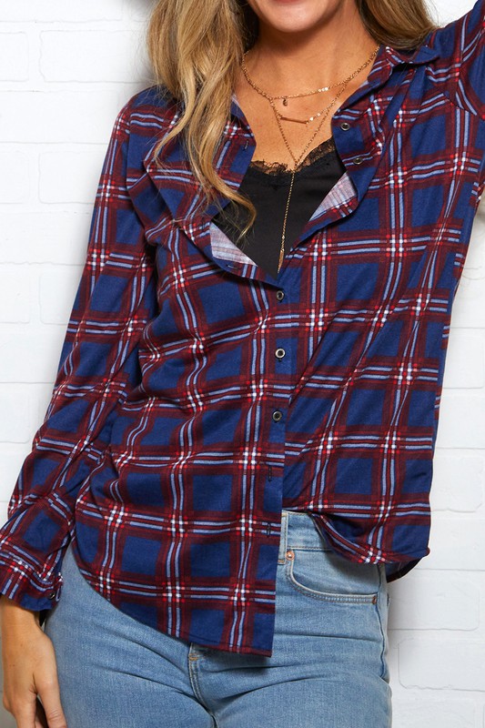 Red & Blue Long Sleeve Plaid Top