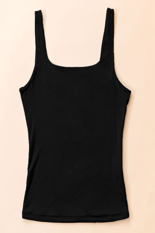 Squared Neck Tank Top (Black)