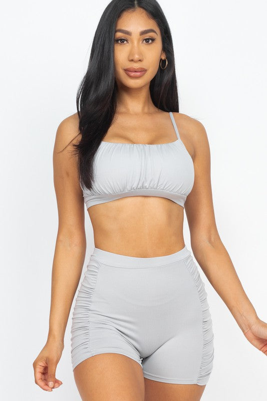 Camisole Crop Top & Shorts Set (Grey)