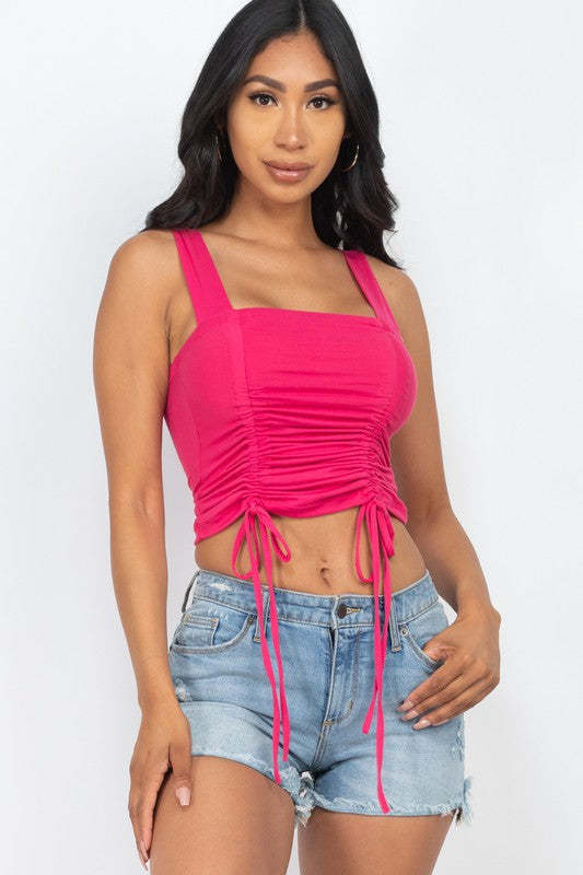 String Square Neck Cropped Top (Fuchsia)