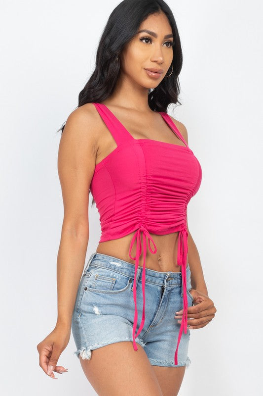 String Square Neck Cropped Top (Fuchsia)