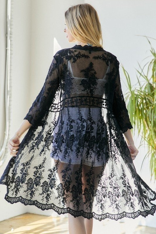 Lace Embroidery Cardigan (Black)