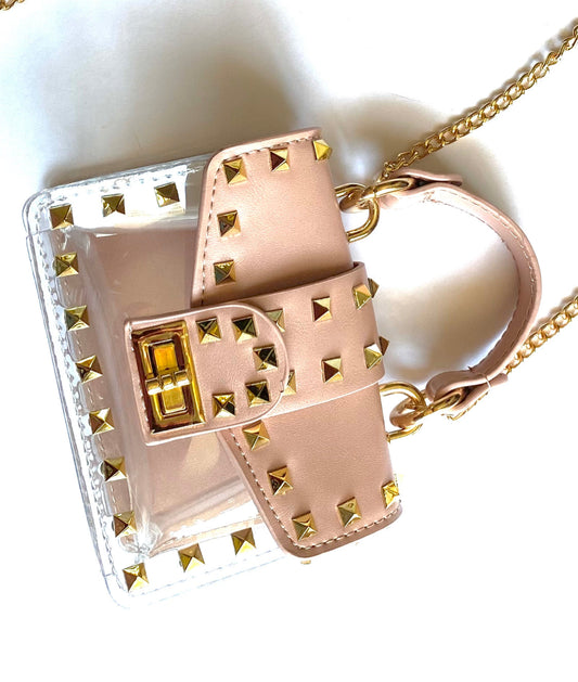 Clear Studded Crossbody (Pink)