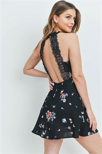 Black halter neck floral dress