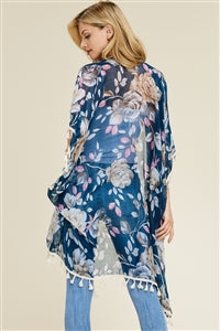 Blue Floral Tassel Kimono