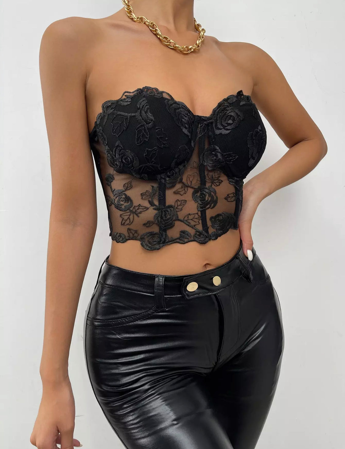 Black Floral Lace Tube Top