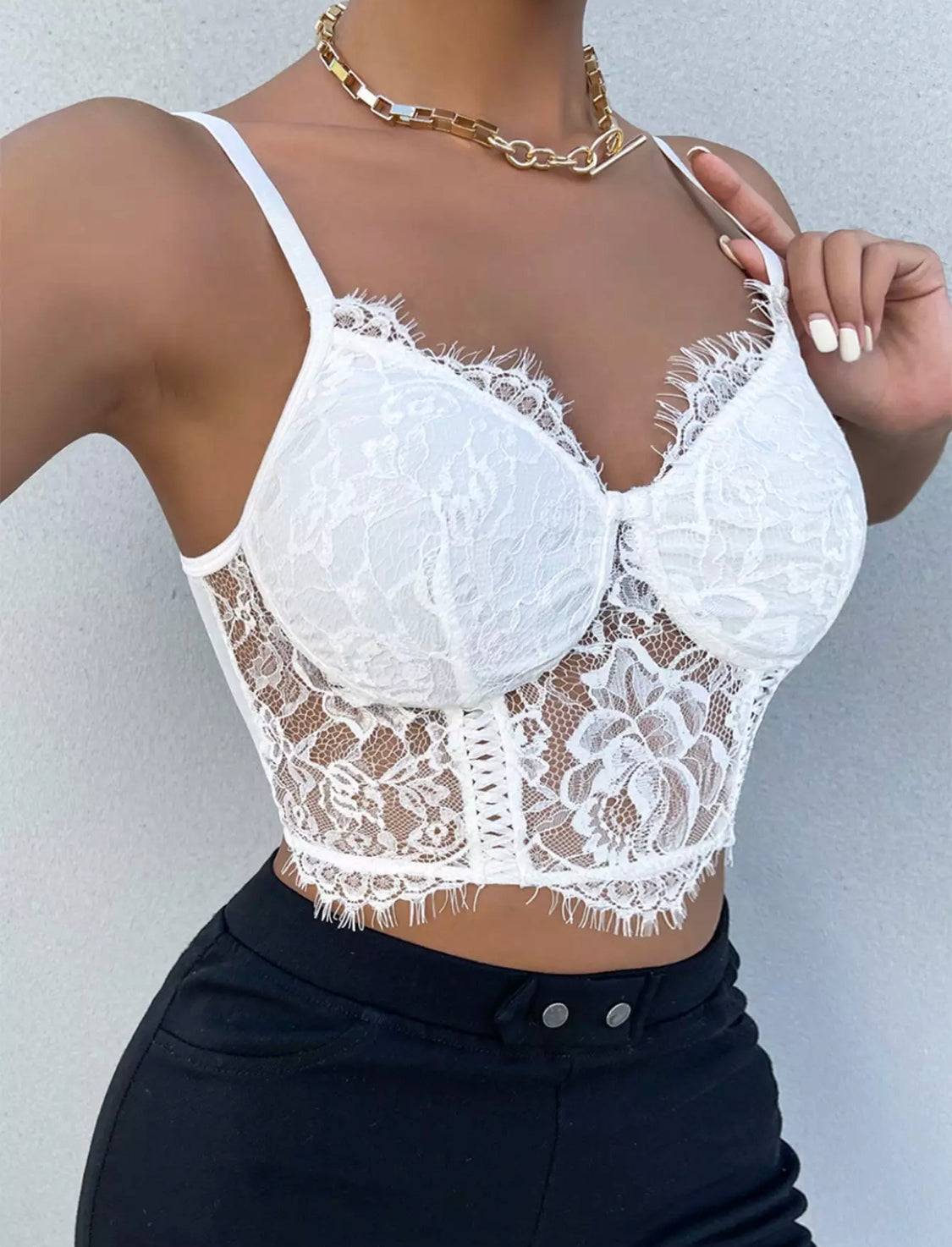 Lace Floral White Cropped Top