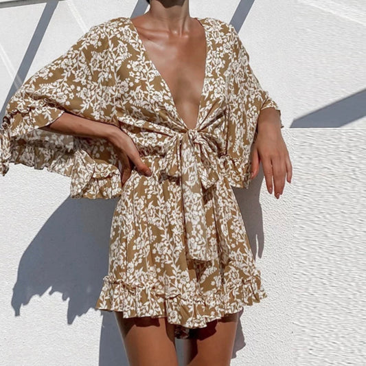 Brown Floral Romper