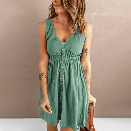 Casual Short Sleeve Dress (Green)