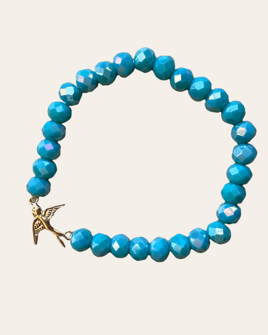 Gold Bird Crystal Glass Bracelet (Dark Blue)