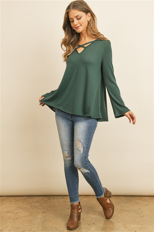 Crisscross Neck Long Sleeve