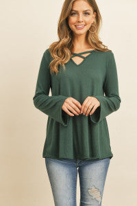 Crisscross Neck Long Sleeve