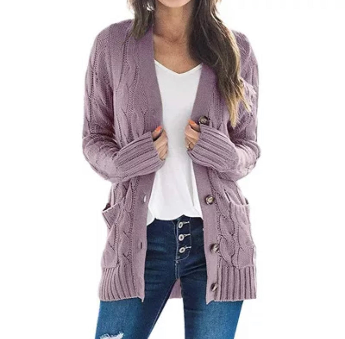 Long Knitted Cardigan (Lilac)