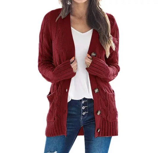 Long Knitted Cardigan (Red)