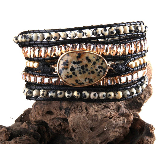 Woven Wrap Stone Bracelet (Black & Cream)